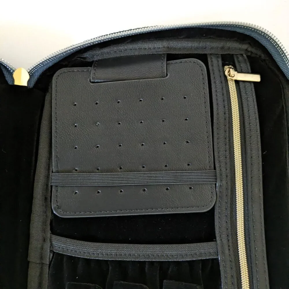 Quilted Navy Blue Travel Jewelry Organizer Case Zip Pouch Padded Storage Bag - Picture 9 of 12